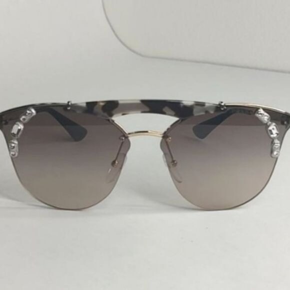 PRADA Sunglasses PR53U Absolute Ornate Jeweled Cat Eye Gold Opal Brown - Picture 14 of 15